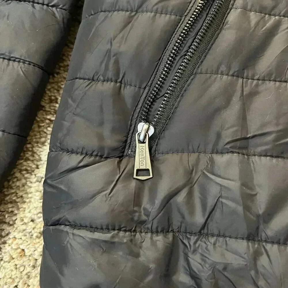 Hanton Men's Polyfill Puffer Jacket Black L Full Zip Pockets Soft Shell Packable